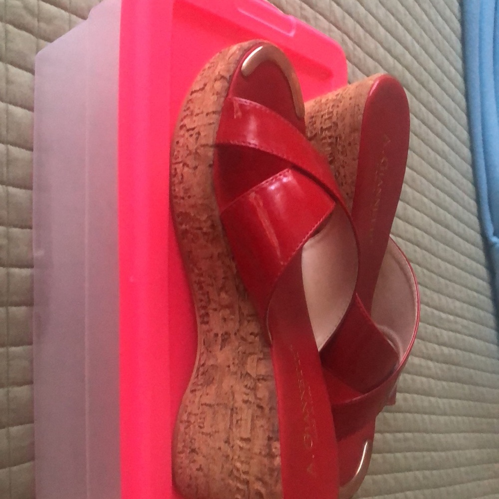 Beautiful Patent Red Sandals. Worn once. 4inch Cork heels. - Picture 2 of 4
